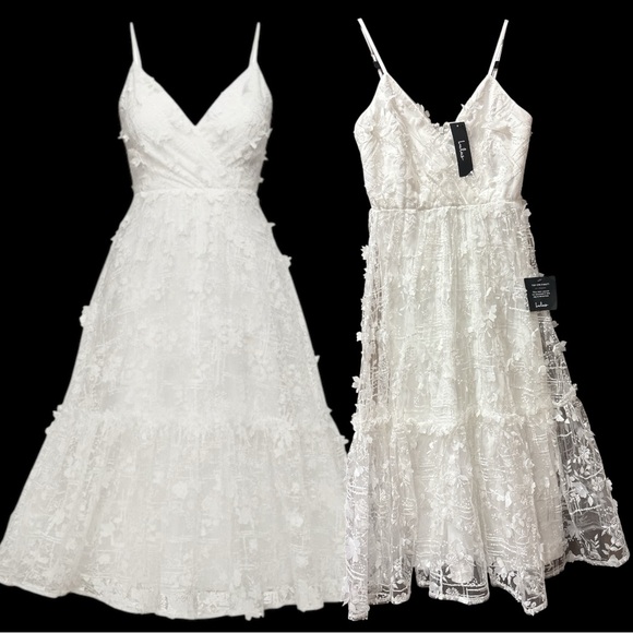 Lulus Dresses & Skirts - Lulus White Bridal Fairy Cottagecore Sequin 3D Floral Applique Midi Dress SMALL